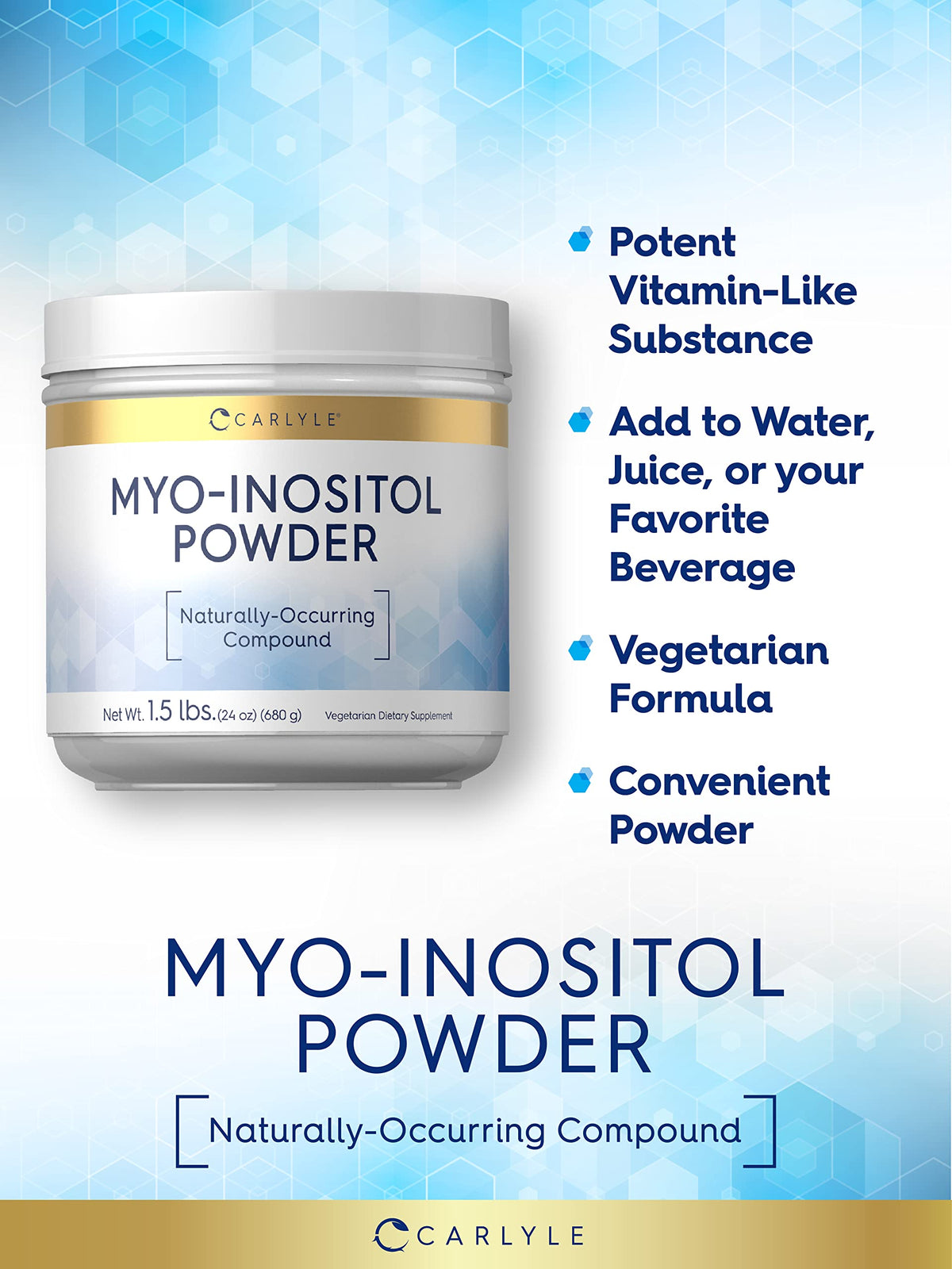 Carlyle Myo-Inositol Powder Supplement | 1.5 lbs | Naturally Occuring Compound CarlyleBuy Supplements Australia