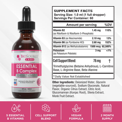 BioSource Labs Essential B Complex - Daily Vegan Vitamin B-Complex Sublingual Liquid BioSource LabsBuy Supplements Australia