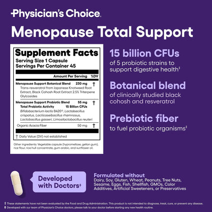 Physician's CHOICE Menopause Probiotic Supplement for Women - Supports Hormone Balance, Hot Flashes, Night Sweats, Weight Management, Bloating & Gut Health - with Black Cohosh, Resveratrol+ - 45ct Physician's CHOICE buy supplements Au