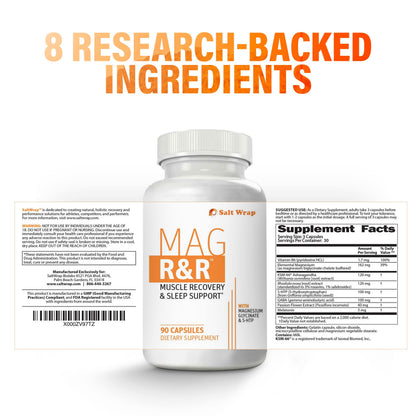 SaltWrap Mag R&R - Nighttime Muscle Cramps Support, Natural Sleep Support for Adults with Magnesium Glycinate for Muscle Spasm and Leg Cramps Relief, 90 Capsules SaltWrapBuy Supplements Australia