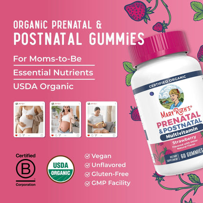 MaryRuth Organics Prenatal Vitamins for Women | USDA Organic Prenatal Gummies | Postnatal Vitamins for Women Breastfeeding | Methylfolate 800 mcg DFE | Iodine | Vegan | Non GMO | 30 Servings MARYRUTH'SBuy Supplements Australia