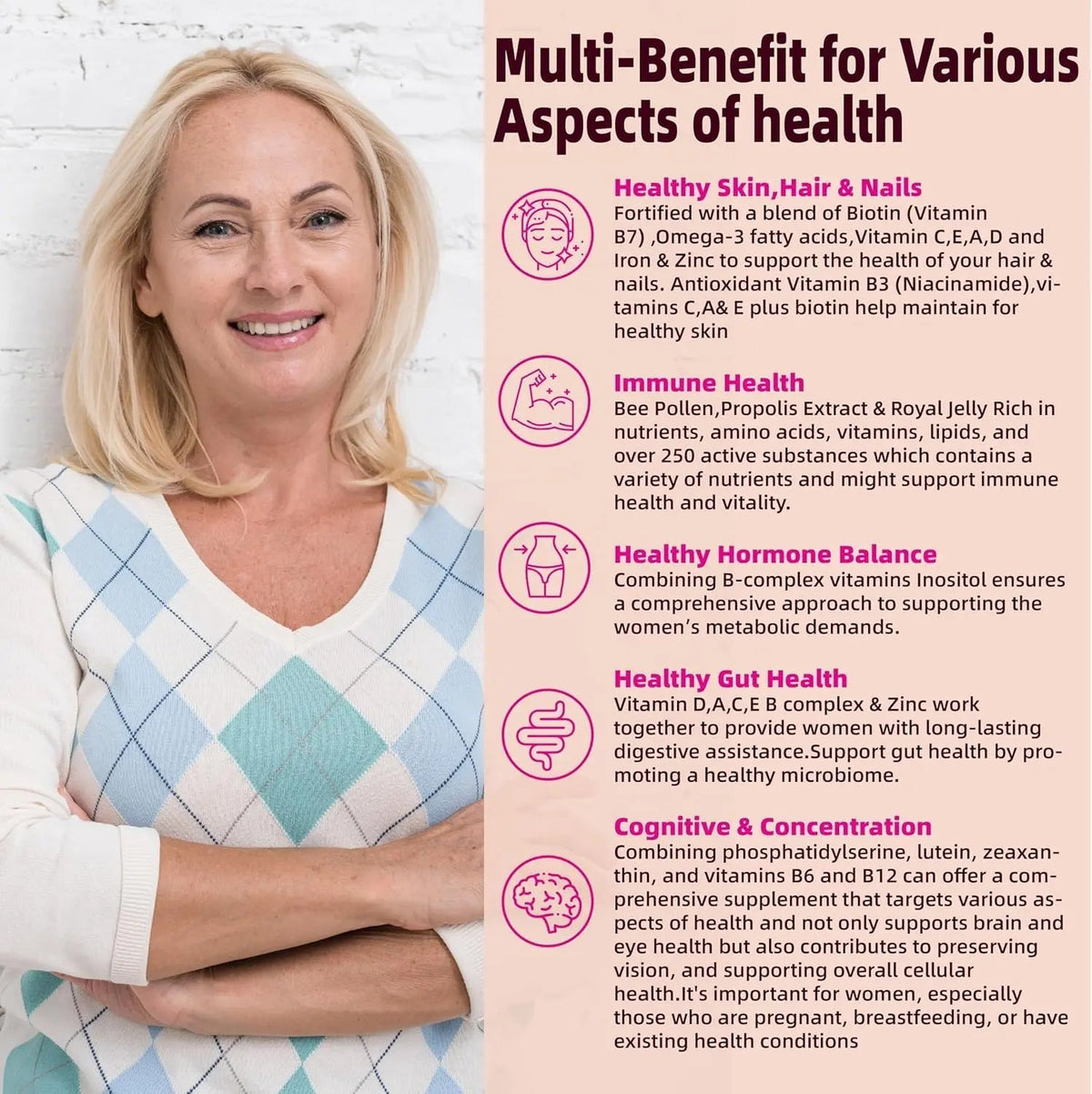Lerinettia Multivitamin for Women Gummies for 40+ with Omega-3, Niacinamide, B-Complex, Lutein, Iron, Choline, Phosphatidylserine, Vitamin D3 Lerinettia