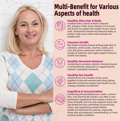 Lerinettia Multivitamin for Women Gummies for 40+ with Omega-3, Niacinamide, B-Complex, Lutein, Iron, Choline, Phosphatidylserine, Vitamin D3 Lerinettia