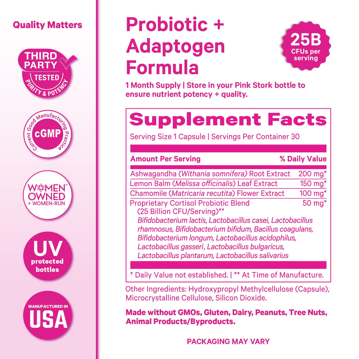 Pink Stork Cortisol Probiotic for Women – Mood and Adrenal Support Supplement – Ashwagandha, Lemon Balm, Chamomile, 25 Billion CFU – Gut Health, Energy, Focus – Lower Cortisol – 30 Capsules Pink StorkBuy Supplements Australia