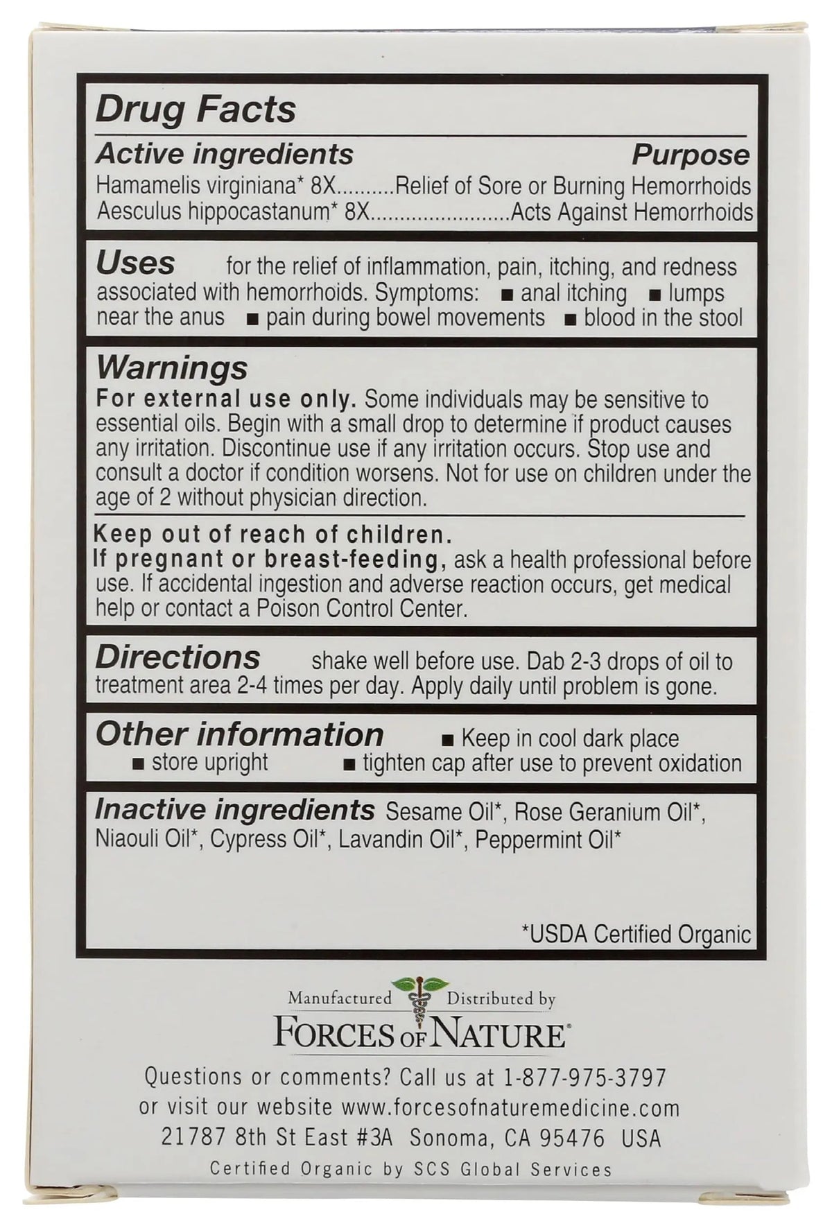 Forces of Nature Hemorrhoid Control Extra Strength, Organic Homeopathic Medicine with Witch Hazel, Horse Chestnut, and Soothing Essential Oils for Itching, Swelling & Discomfort, 5ml (0.17 fl oz) Forces of NatureBuy Supplements Australia
