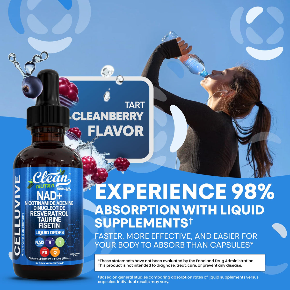 Clean Nutra NAD Liquid Supplement Drops Resveratrol Polyphenols Liposomal Taurine Fisetin Grape Seed Extract Japanese Knotweed Fo Ti Anti Aging NAD+ Nicotinamide Adenine Dinucleotide for Women & Men Clean NutraceuticalsBuy Supplements Australia