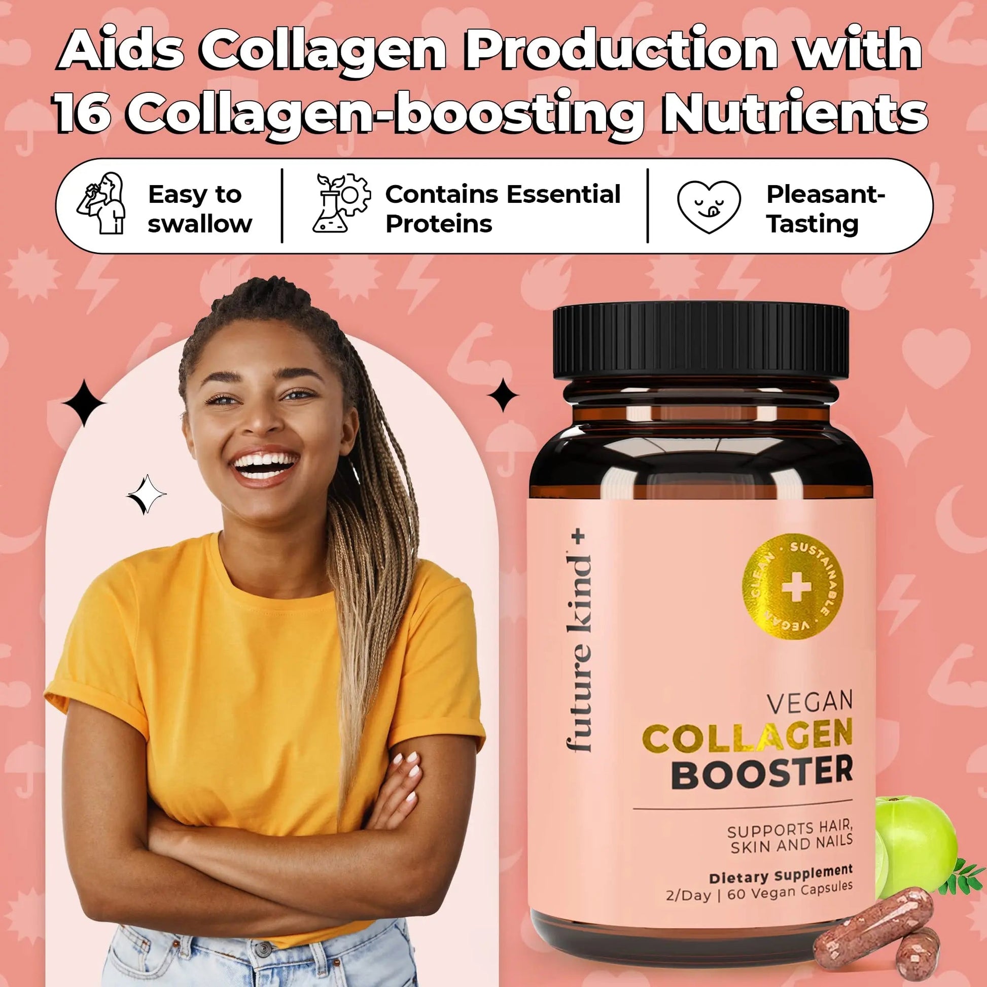 Future Kind Vegan Collagen - Supports Collagen Production with Biotin and Vitamin C (60 Capsules in Glass Bottle) Future Kind buy supplements Au