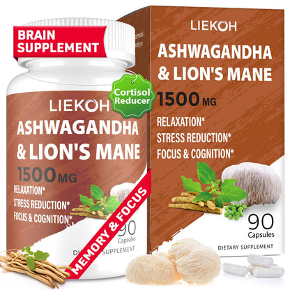 Liekoh Ashwagandha & Lions Mane Supplement Capsules, Brain Supplements for Memory and Focus, Ashwagandha Supplement with Rhodiola & Black Peppe, Cortisol Supplements for Women & Men,90 Caps LiekohBuy Supplements Australia