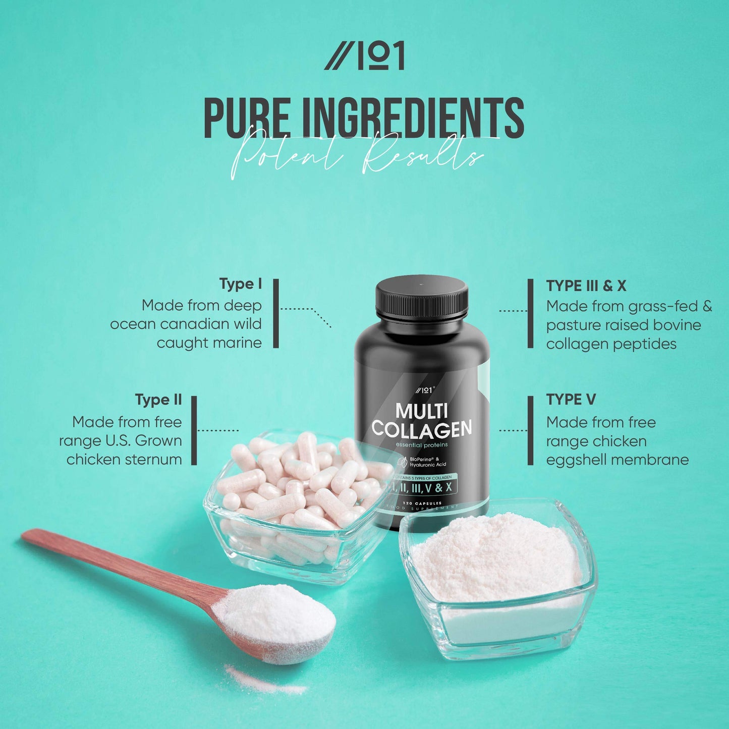 Multi Collagen Capsules - 120 Capsules - Types I, II, III, V & X - Wild Caught Fish, Grass Fed Bovine, Eggshell Revive NaturalsBuy Supplements Australia