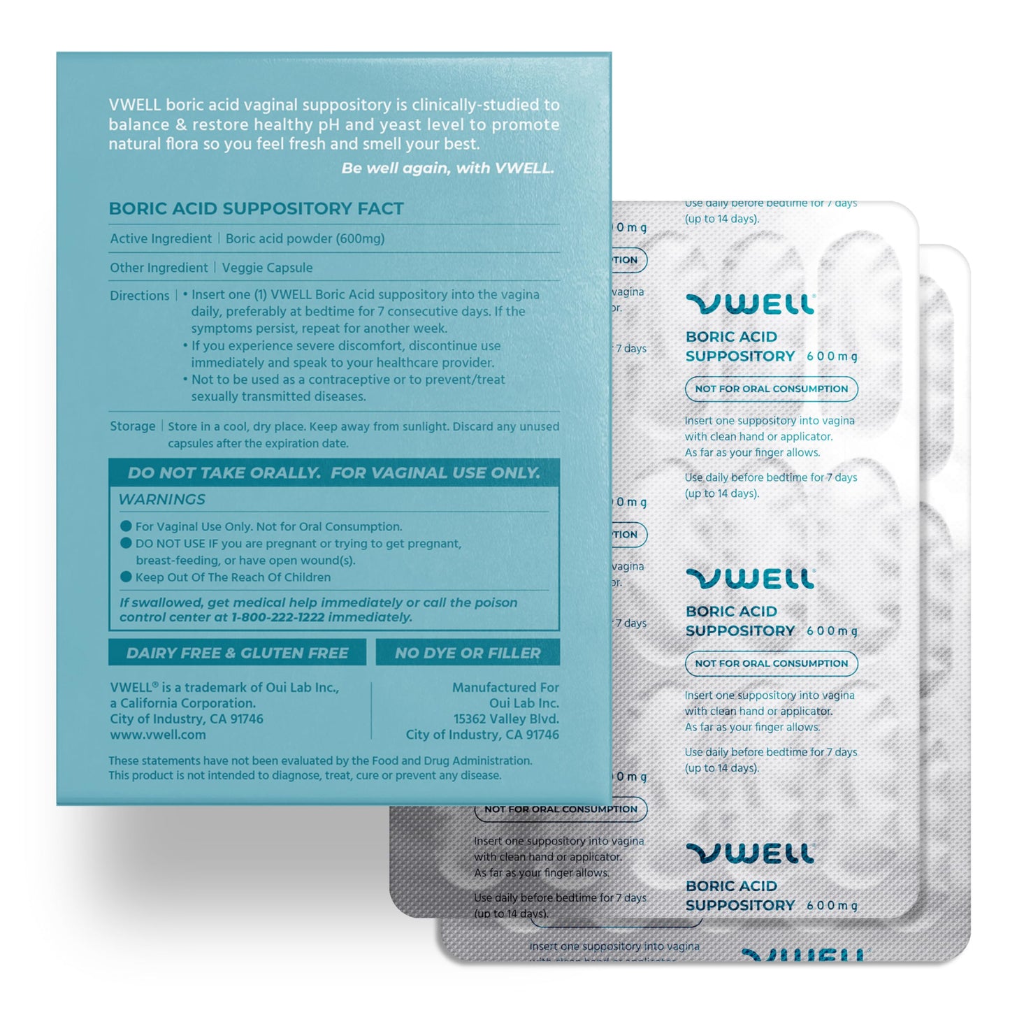 VWELL Boric Acid Vaginal Suppositories - Homeopathic Solution Maintains and Balances Healthy Vaginal pH & Microbiome Intimacy - Doctors Recommended (One Size, 30, Count) VWELLBuy Supplements Australia