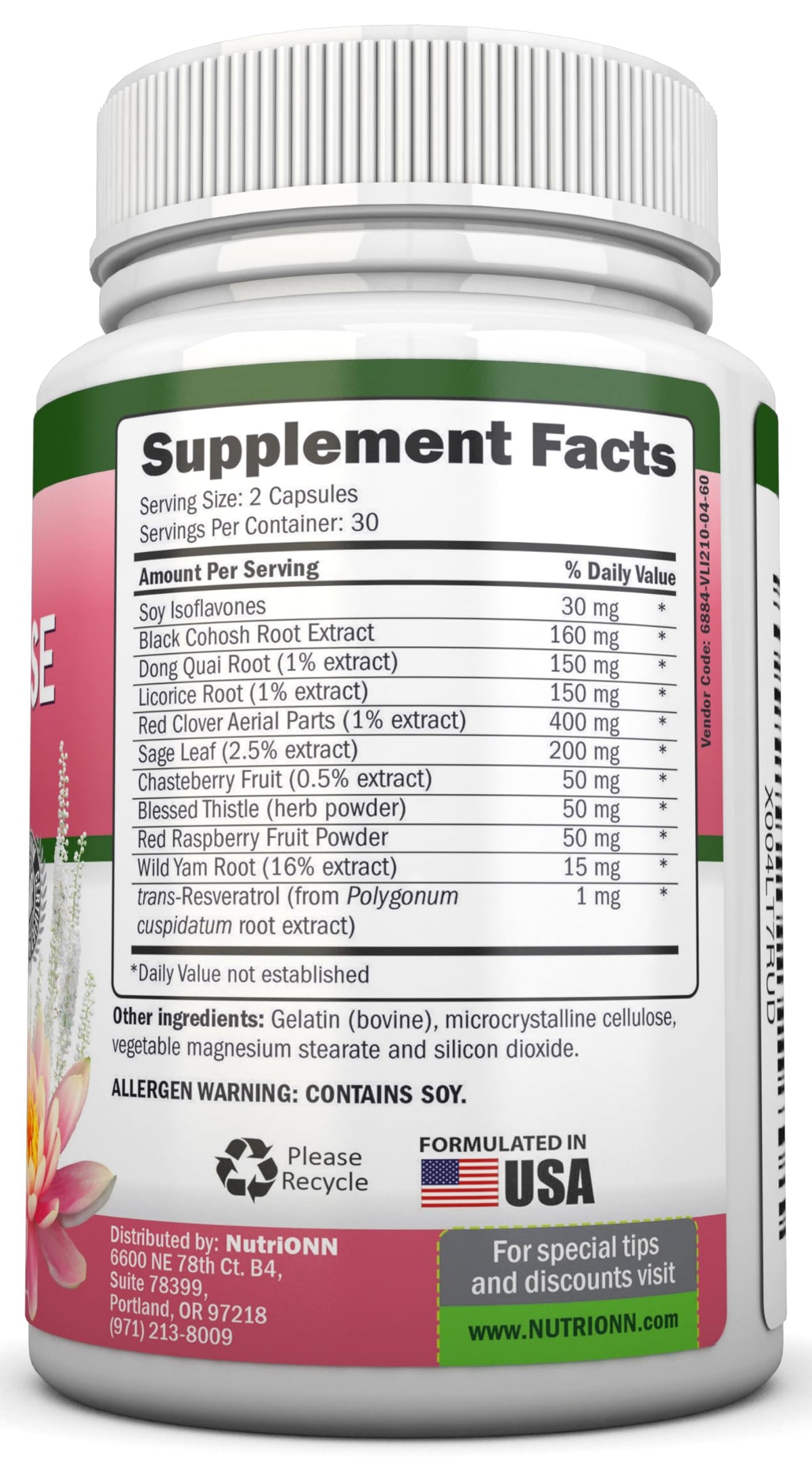 NutriONN Perimenopause Supplement for Women - Natural Support for Hot Flashes & Night Sweats - Improved Mood & Sleep - 11 Herbal Ingredients with Black Cohosh & Red Clover - Hormone Balance - Non-GMO NutriONNBuy Supplements Australia