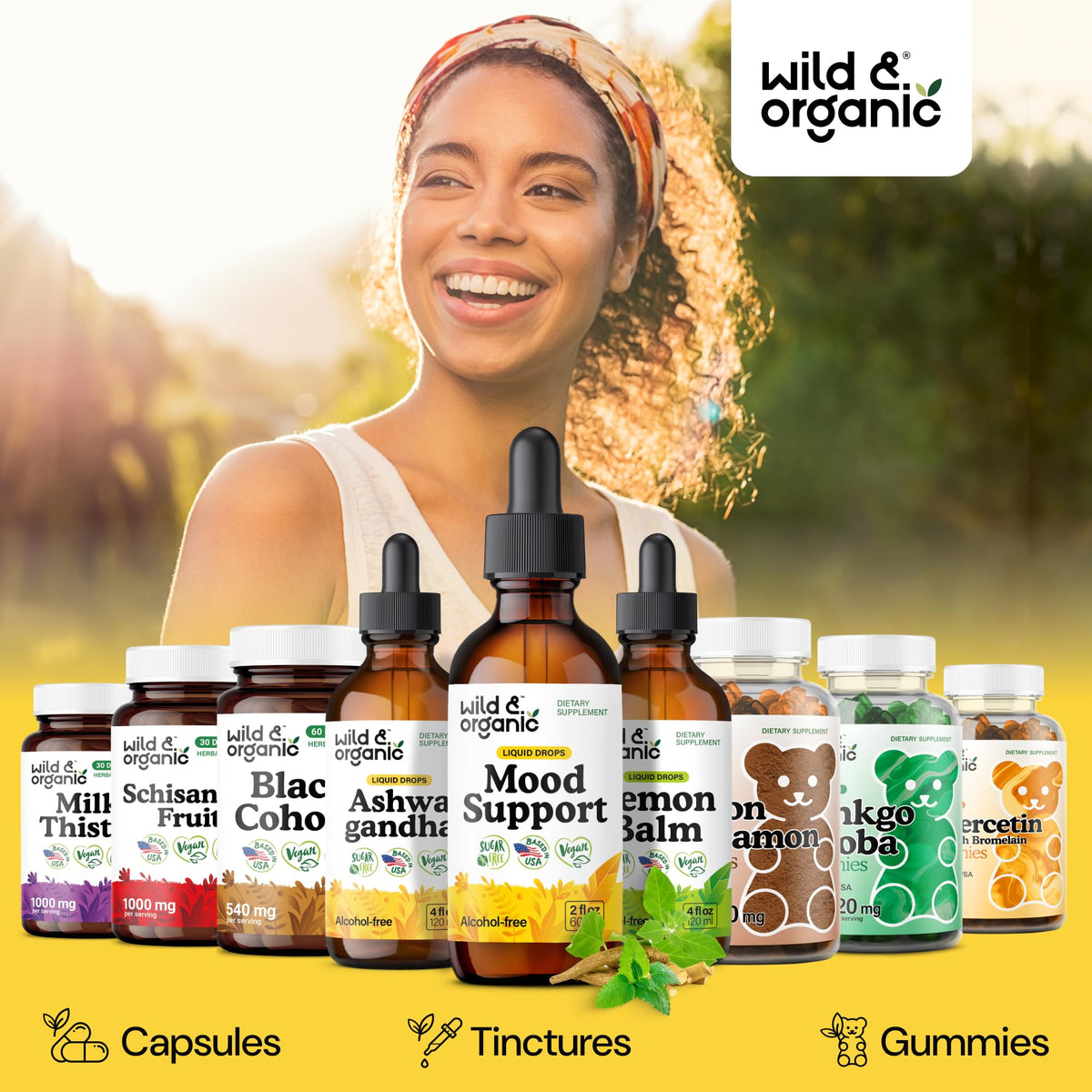 Wild & Organic Mood Support Drops - Good Mood Supplements w/Ashwagandha Root & Rhodiola Rosea - Natural Liquid Drops for Positive Energy - Calm and Relax Supplements for Women and Men - 2 oz Wild & Organic buy supplements Au