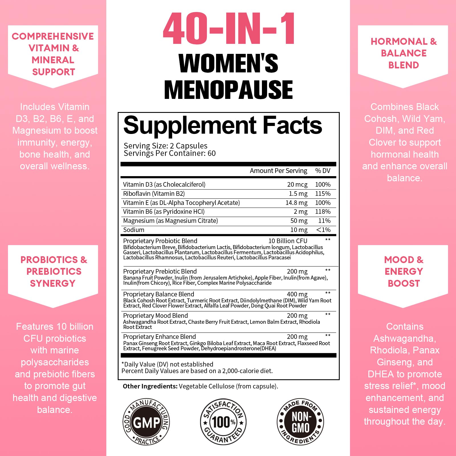 40-in-1 Menopause Supplements for Women, Multibenefit & Complete Black Cohosh for Hot Flashes, Night Sweats & Hormone Balance, w/ Probiotics, DIM, Vitex, Dong Quai, Red Clover and More, 120 Vegan Caps TotariaBuy Supplements Australia