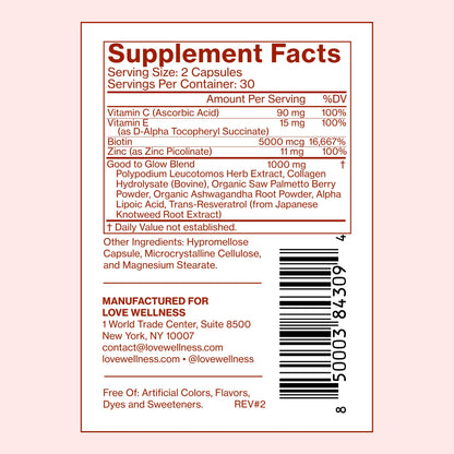 Love Wellness Good to Glow | Collagen Supplement with Biotin, Vitamin C, E, Ashwagandha & Zinc | Promotes Smooth, Glowing & Clear Skin | Enhances Smoothness & Promotes Healthy Skin | 60 Count Love WellnessBuy Supplements Australia
