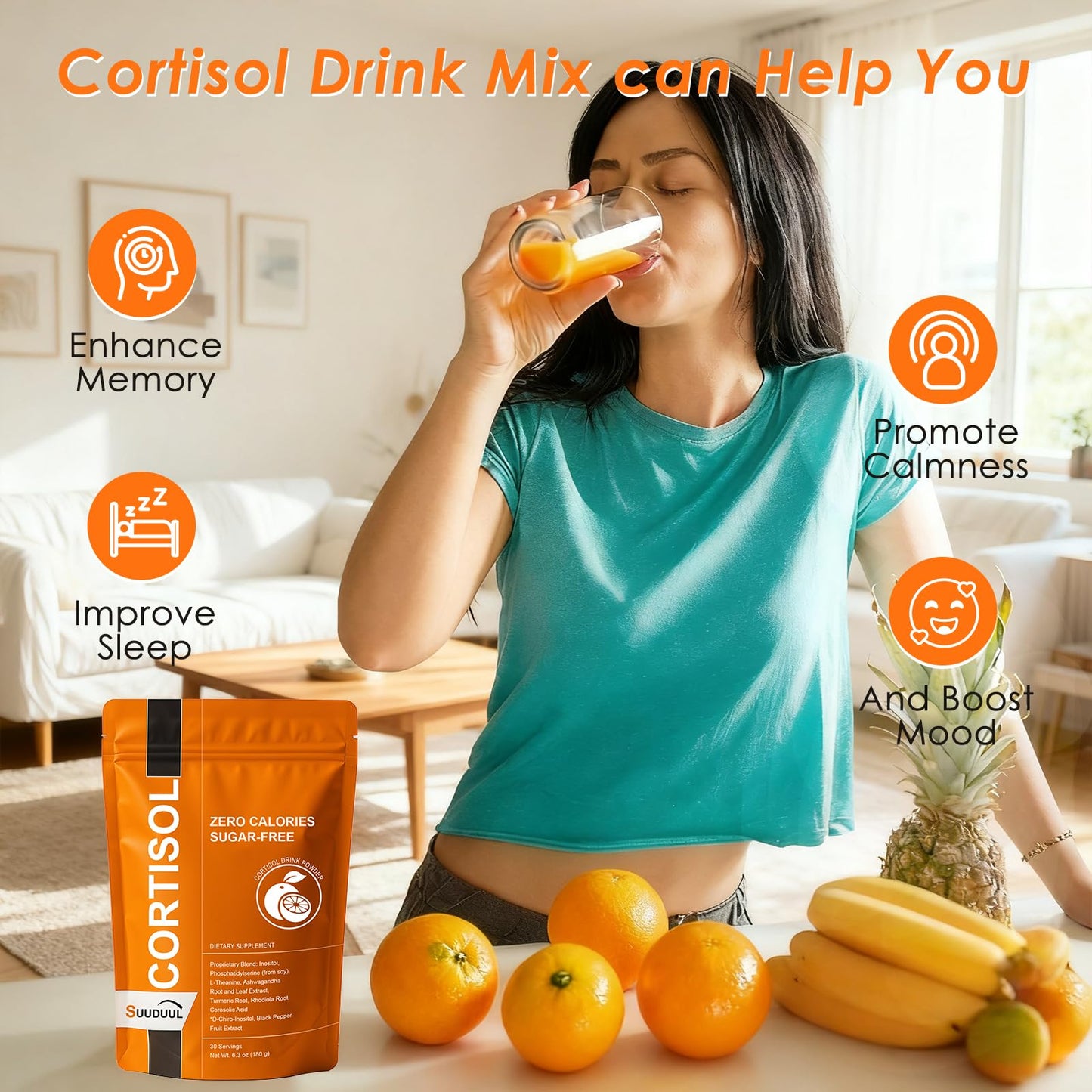 Cortisol Drink Mix | Cortisol Supplements for Women & Men | Ashwagandha, L-Theanine, Turmeric Root, Black Pepper Extract, Healthy Cortisol Levels, Mental Clarity SUUDUULBuy Supplements Australia