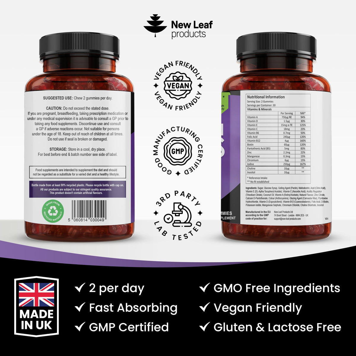 Multivitamin Gummies High Strength for Men Women - Vegetarian +14 Essential Vitamins NEW LEAF PRODUCTSBuy Supplements Australia