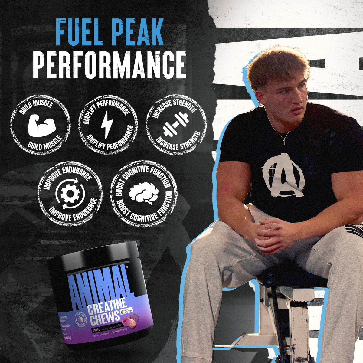 Animal Creatine Chews – 5g Creatine Monohydrate Tablets for Strength, Power & Training Recovery Support – Enhanced Absorption with AstraGin® – Convenient Chewable Format – 120 Tablets AnimalBuy Supplements Australia