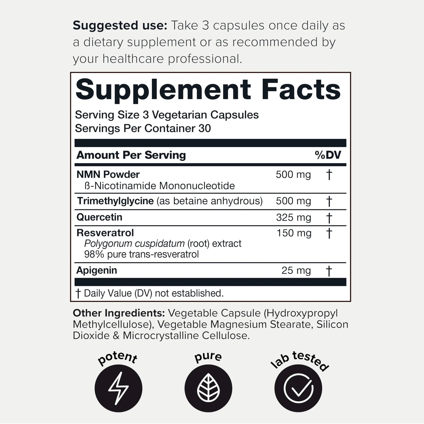 1500mg NMN Supplement with Resveratrol – High Potency Nicotinamide Mononucleotide 500mg with Trimethylglycine, Quercetin, Resveratrol & Apigenin – Pure NMN Capsules – Third-Party Tested – 30 Servings ToniiqBuy Supplements Australia