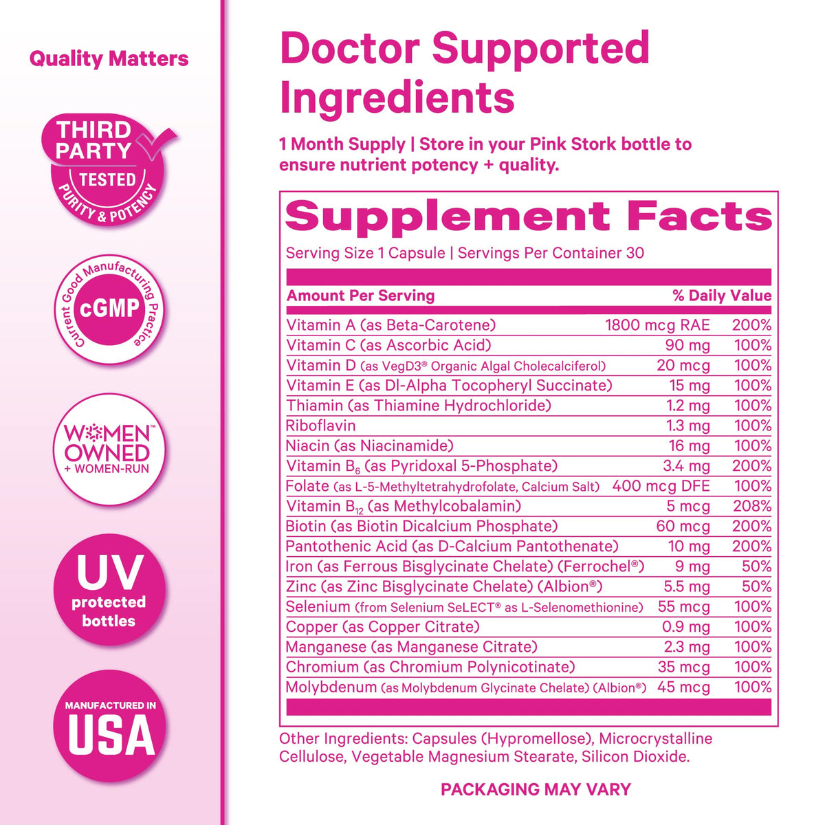Pink Stork Total Women's Multivitamin - 19 Essential Vitamins for Women & Nutrients – Energy, Metabolism, Hormone, Immune & Mood Support – B6, B12, Biotin, Iron & Zinc – 30 Capsules Pink StorkBuy Supplements Australia