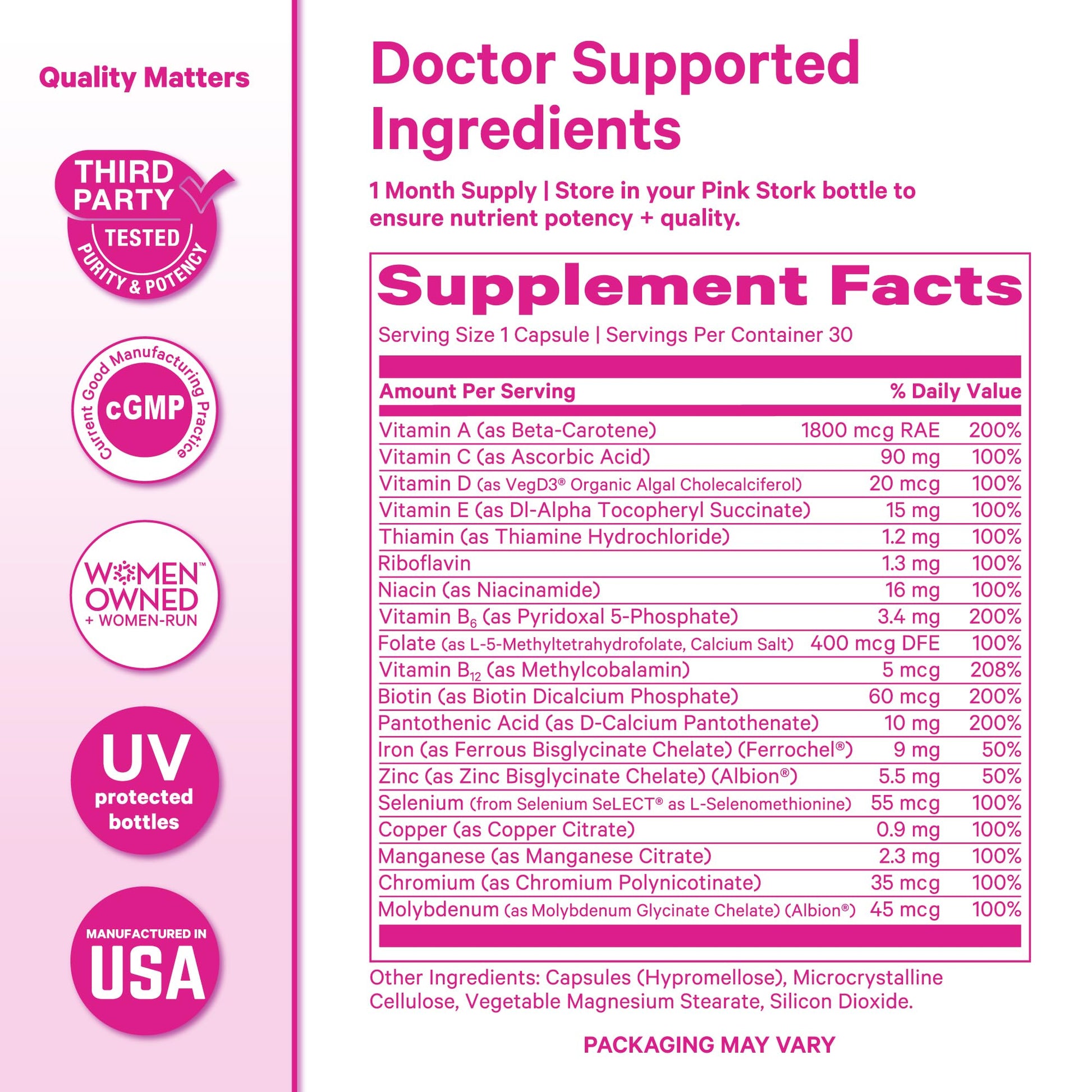 Pink Stork Total Women's Multivitamin - 19 Essential Vitamins for Women & Nutrients – Energy, Metabolism, Hormone, Immune & Mood Support – B6, B12, Biotin, Iron & Zinc – 30 Capsules Pink StorkBuy Supplements Australia