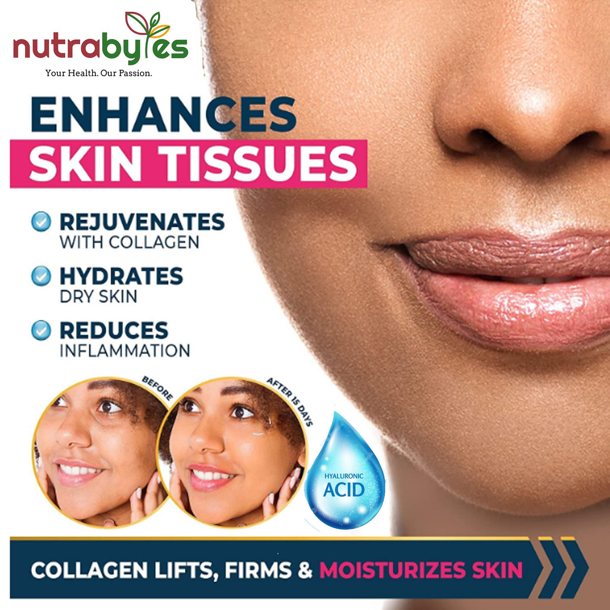 High Strength Marine Collagen with Hyaluronic Acid, Retinol and Vitamin C | 180 Capsules - 3 Months Supply NUTRABYTESBuy Supplements Australia