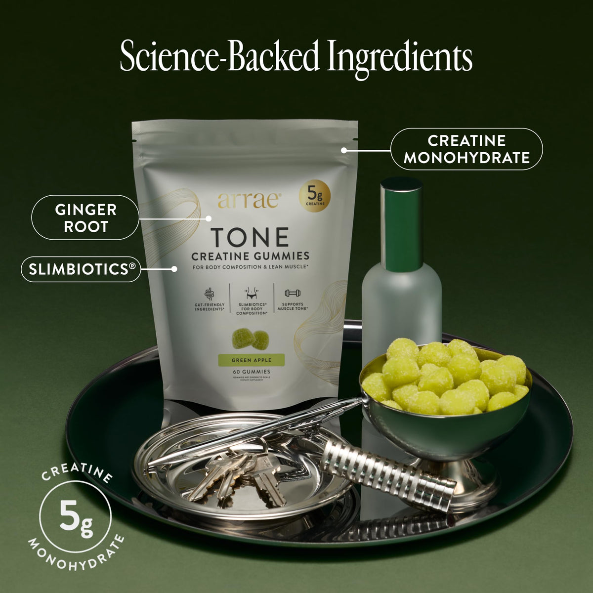 Arrae Tone Gummies – Creatine Monohydrate 5g for Women – Support Lean Muscle, Strength & Recovery – Hormone-Friendly Muscle Toning Supplement – Sour Green Apple Flavor – 60 Count (Sour Green Apple) ArraeBuy Supplements Australia