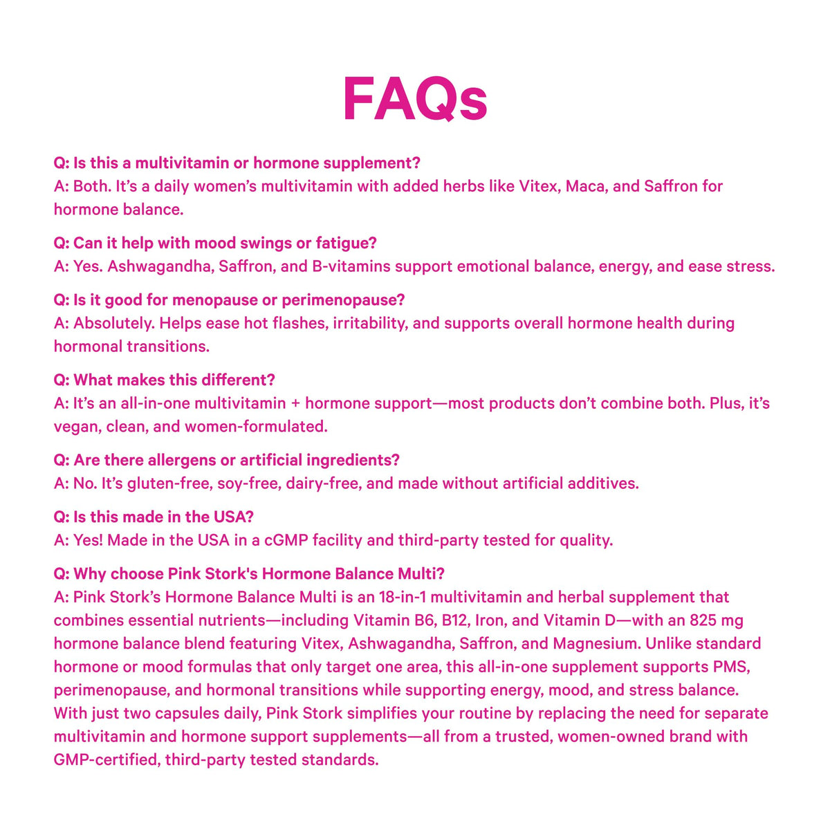 Pink Stork Hormone Balance Multivitamin for Women | 18-in-1 Vitex, Saffron, Ashwagandha, Magnesium | Mood, Energy, Cortisol, Adrenal Support | PMS, Perimenopause Support | 60 Vegan Capsules Pink StorkBuy Supplements Australia