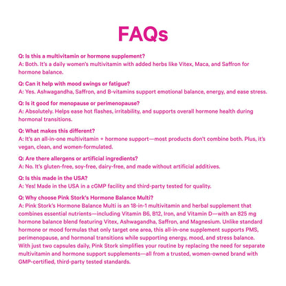 Pink Stork Hormone Balance Multivitamin for Women | 18-in-1 Vitex, Saffron, Ashwagandha, Magnesium | Mood, Energy, Cortisol, Adrenal Support | PMS, Perimenopause Support | 60 Vegan Capsules Pink StorkBuy Supplements Australia