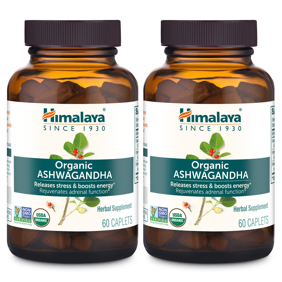 Himalaya Organic Ashwagandha Root, 120 Day Supply - Herbal Adrenal Support Supplements for Stress Relief and Energy Support - USDA Organic, Non-GMO, Vegan, Gluten Free, 60 Caplets, 2 Pack HimalayaBuy Supplements Australia