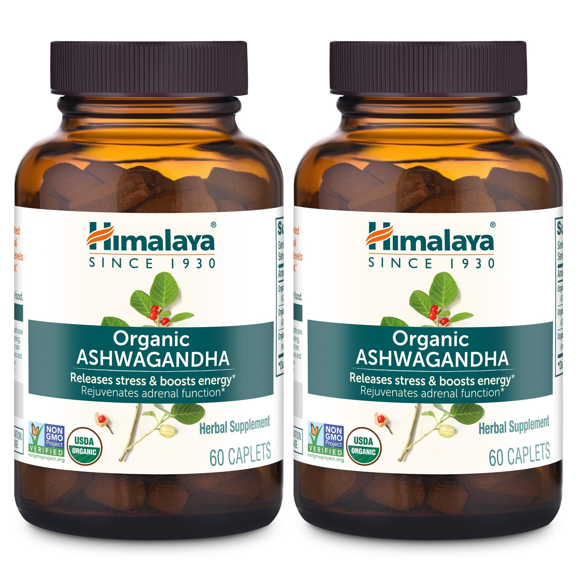 Himalaya Organic Ashwagandha Root, 120 Day Supply - Herbal Adrenal Support Supplements for Stress Relief and Energy Support - USDA Organic, Non-GMO, Vegan, Gluten Free, 60 Caplets, 2 Pack HimalayaBuy Supplements Australia