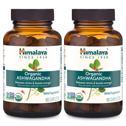Himalaya Organic Ashwagandha Root, 120 Day Supply - Herbal Adrenal Support Supplements for Stress Relief and Energy Support - USDA Organic, Non-GMO, Vegan, Gluten Free, 60 Caplets, 2 Pack HimalayaBuy Supplements Australia