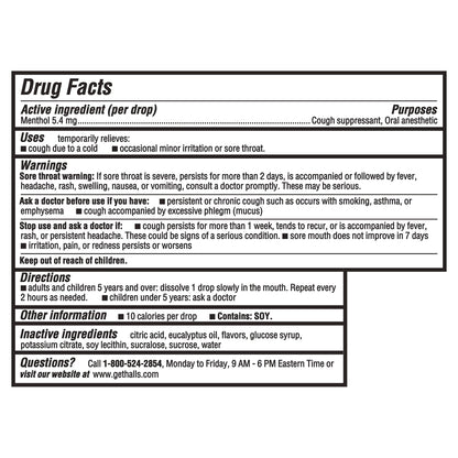 HALLS Cough and Throat Relief Mentho-Lyptus Cough Drops, 30 Drops HALLS buy supplements Au