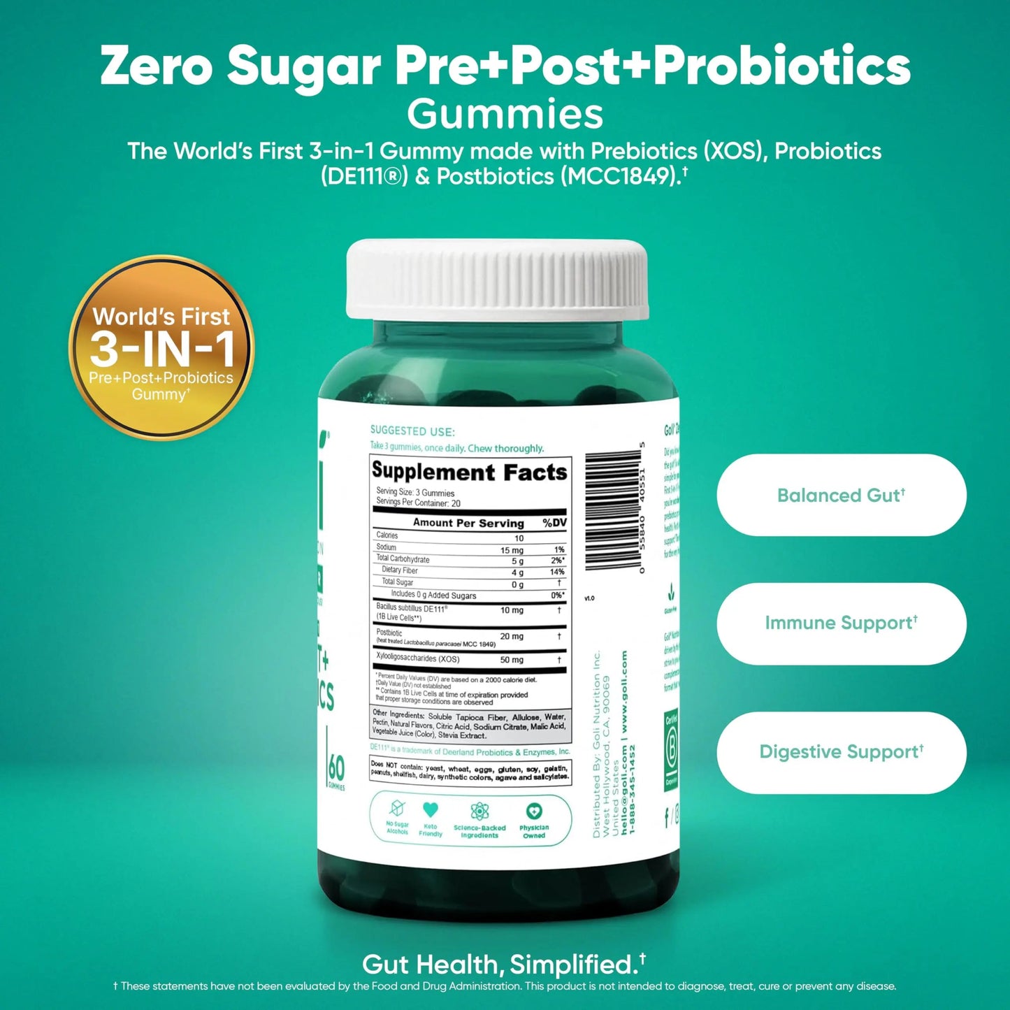 Goli Zero Sugar 6 Pack Bundle - World's First 3-in-1 Pre, Post, Probiotic, Apple Cider Vinegar with Vitamin B12 and Probiotics to Address Bloating, Ashwagandha & L-Theanine, Vitamin D Gummies Goli buy supplements Au