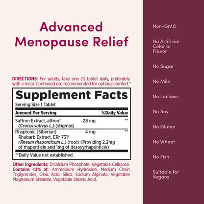 Nature’s Bounty Optimal Solutions Advanced Menopause Relief, Menopause Supplement for Women featuring Siberian Rhubarb, Hotflash Relief, No added Hormones, Drug-Free, 30 Tablets, 30 Total Servings Nature's BountyBuy Supplements Australia