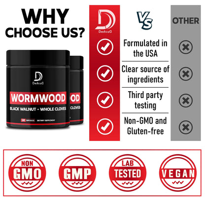DEDICAD Wormwood Capsules - 12 Herbs Blended Black Walnut, Cloves, Ginger, Turmeric, Cinnamon, Apple, Quassia - 2 Packs 50 Capsules DEDICAD buy supplements Au