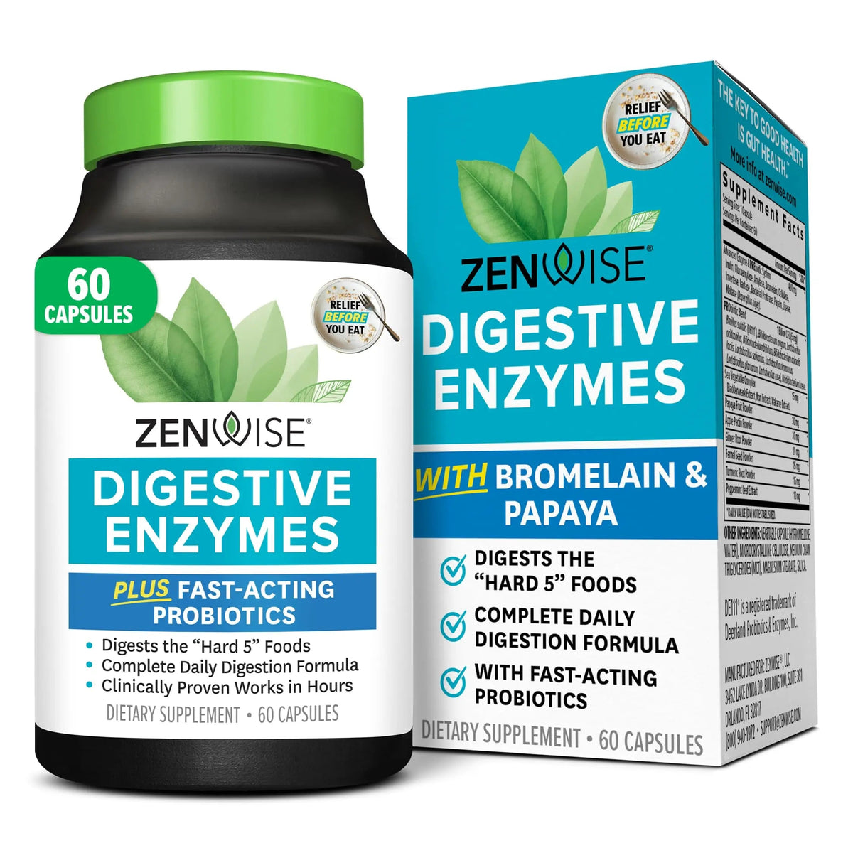 Zenwise Health Digestive Enzymes with Bromelain & Papaya - Multi Enzymes Digestion Supplement with Probiotics & Prebiotics for Gut Health, Gas & Bloating Relief - Men & Women - 60 Vegetarian Capsules Zenwise HealthBuy Supplements Australia