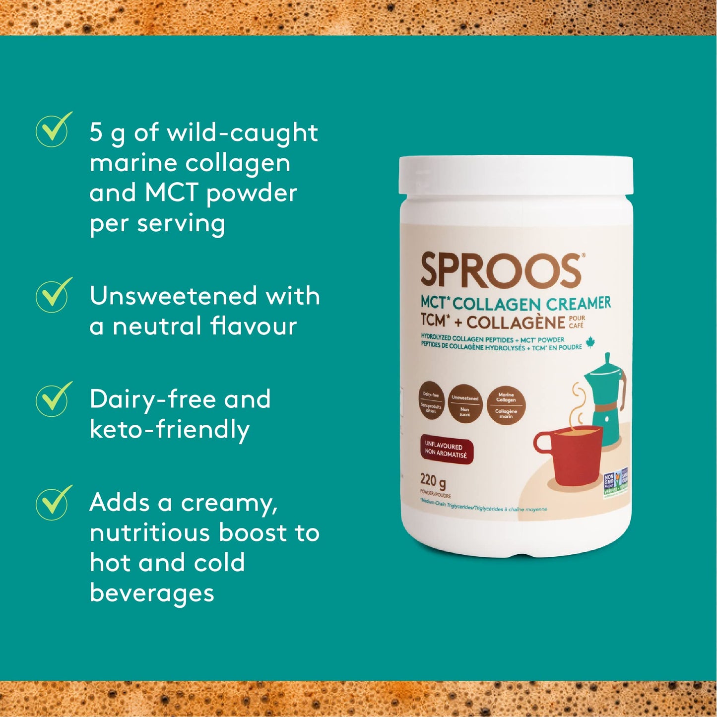 SPROOS - MCT Collagen Creamer - Beverage Powder - Hydrolised Collagen Peptides & MCT Powder - Healthy Fats SPROOSBuy Supplements Australia