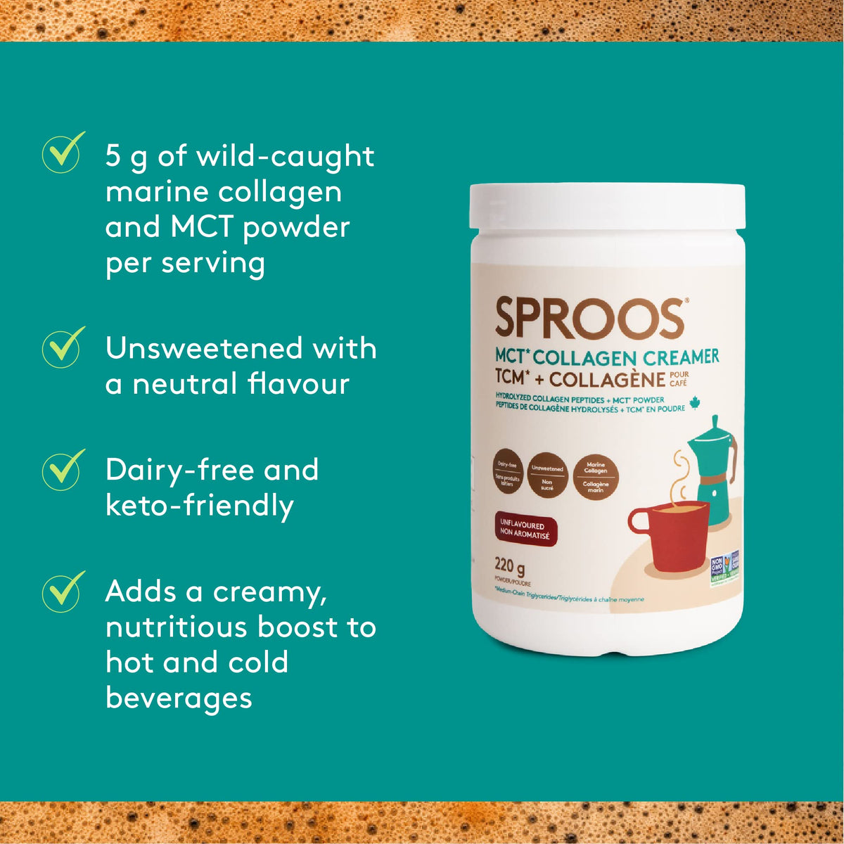 SPROOS - MCT Collagen Creamer - Beverage Powder - Hydrolised Collagen Peptides & MCT Powder - Healthy Fats SPROOSBuy Supplements Australia