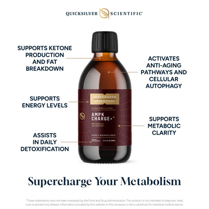 Quicksilver Scientific AMPK Charge+ - Support The Benefits of Intermittent Fasting, Carb Restrictive + Keto Protocols - Promotes Energy Production, Fat Breakdown + Healthy Aging (10.14oz / 300ml) Quicksilver ScientificBuy Supplements Australia