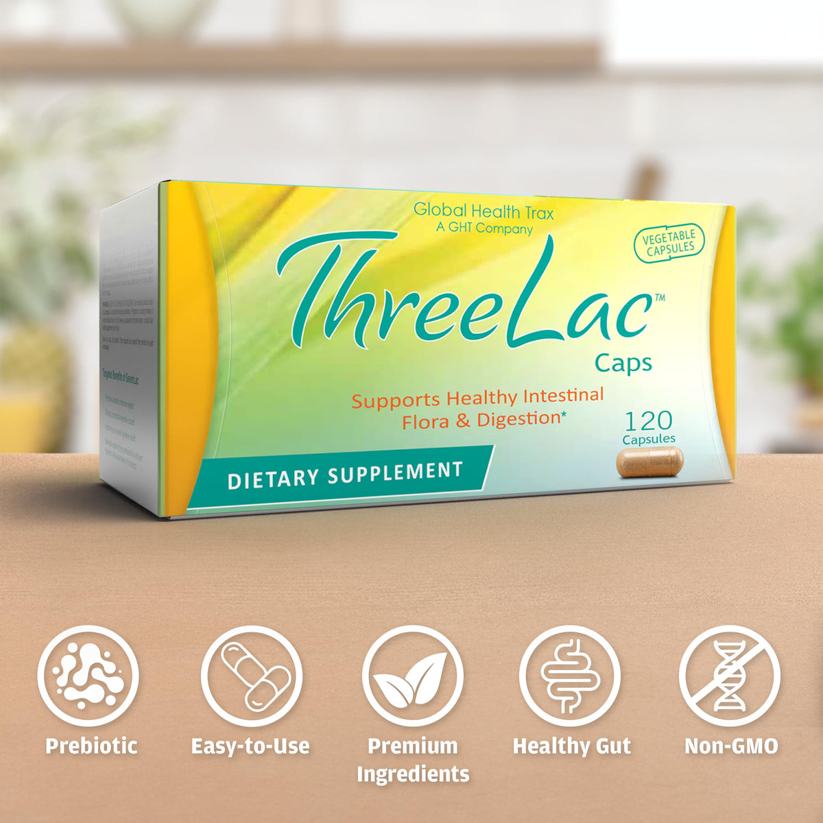 Global Health Trax GHT - ThreeLac Probiotic Capsules, 480 Count - Comprehensive Digestive Support for Men, Women, and Children - Immune System and Gut Balance, Non-GMO ght Global Health TraxBuy Supplements Australia
