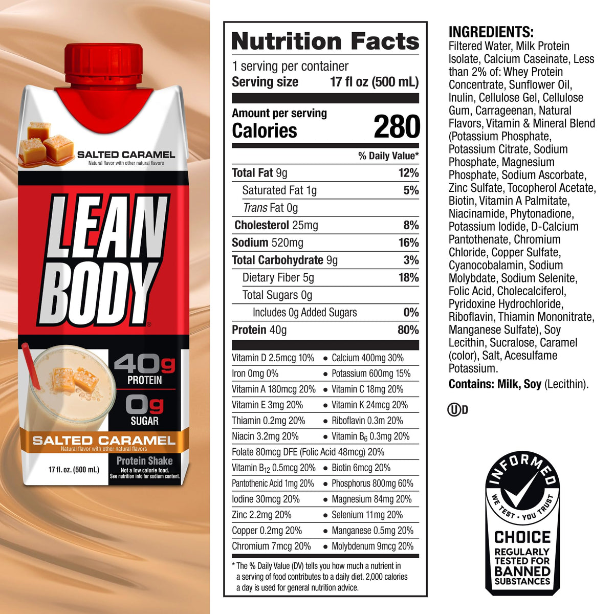 Lean Body Ready-to-Drink Salted Caramel Protein Shake, 40g Protein, Whey Blend LabradaBuy Supplements Australia
