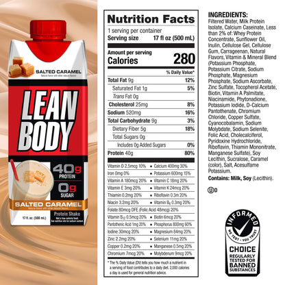 Lean Body Ready-to-Drink Salted Caramel Protein Shake, 40g Protein, Whey Blend LabradaBuy Supplements Australia