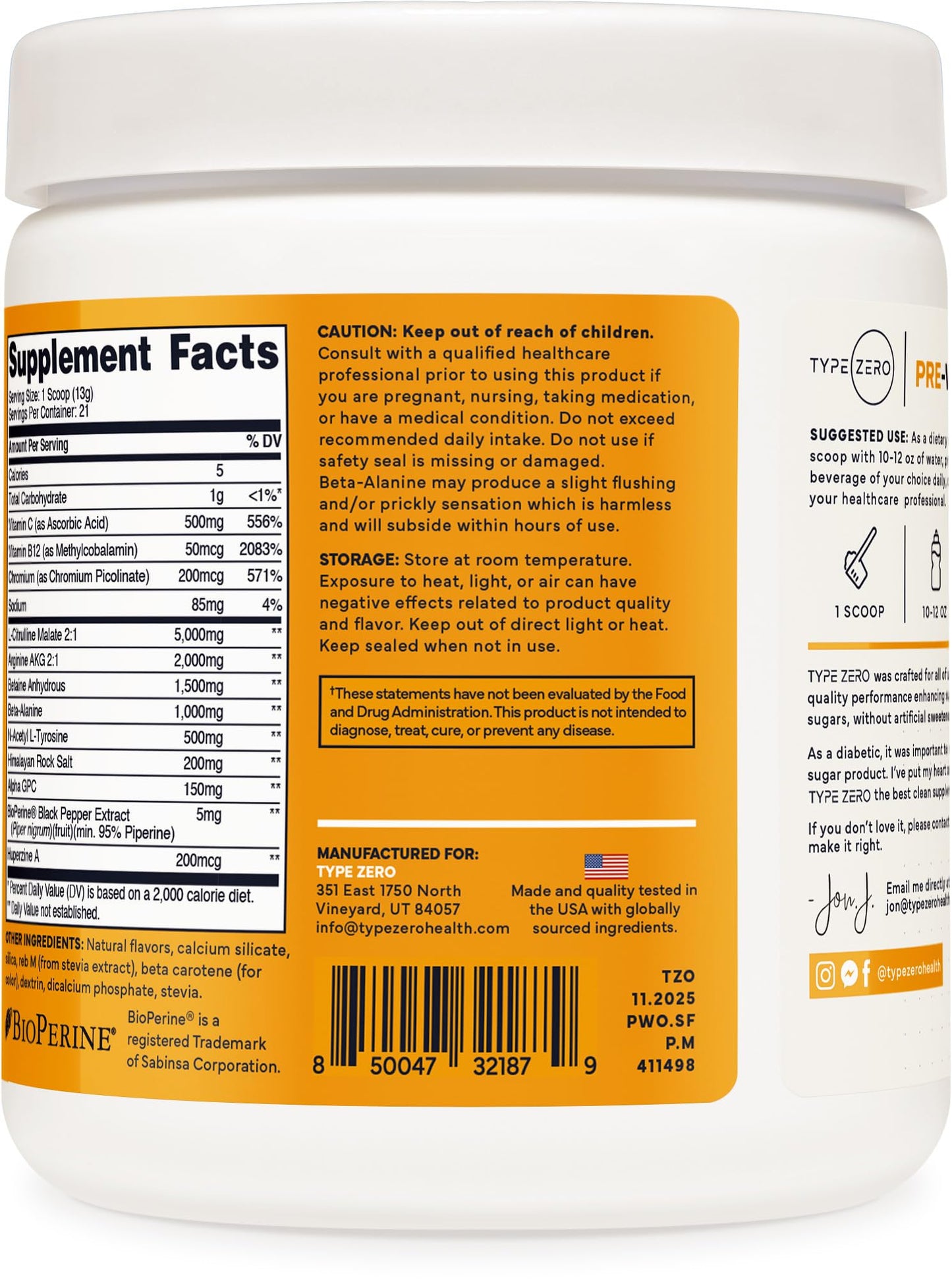 Type Zero Clean Stim Free Pre Workout Powder + Nitric Oxide Booster with L-Citrulline Malate, Arginine AKG, Beta Alanine - Caffeine & Stimulant Free - Pineapple Mango Flavor, 21 Servings Type ZeroBuy Supplements Australia