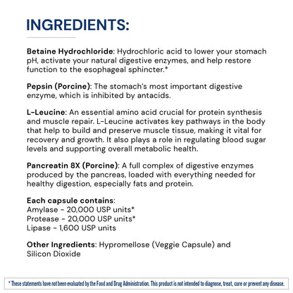 BodyHealth Digestive Enzymes Full Spectrum Digestive Support (180 caps), Betaine, Pepsin, Pancreatin BPP Loaded with Enzymes and Probiotics, Re