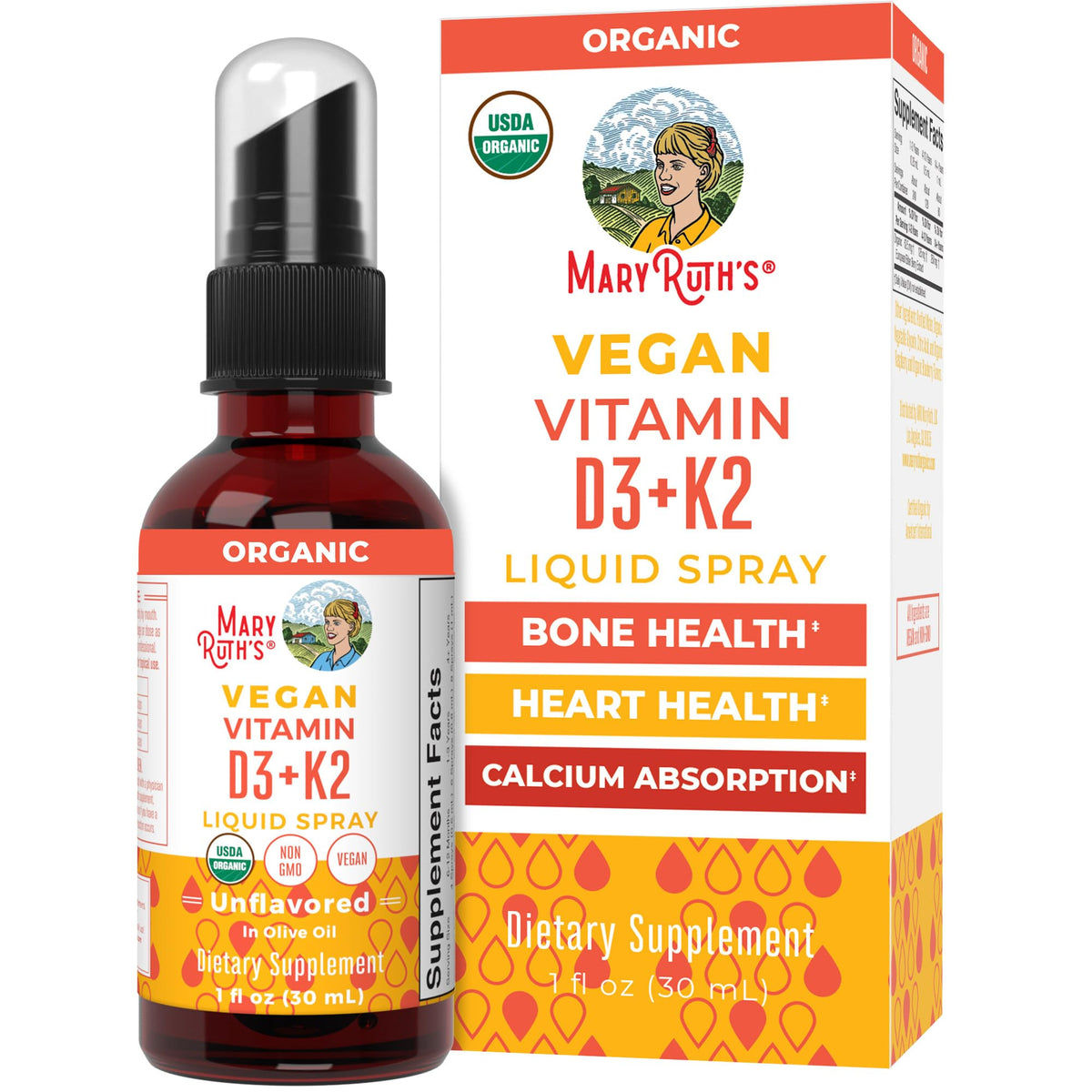 MaryRuth's Organic D3 + K2 Spray for Adults & Kids for Bone Health | Vitamin D3 as Cholecalciferol | Vitamin K2 | Immunity | Mineral Absorption | Heart Health | Vegan | Non-GMO | Gluten Free | 1 Fl Oz MARYRUTH'SBuy Supplements Australia