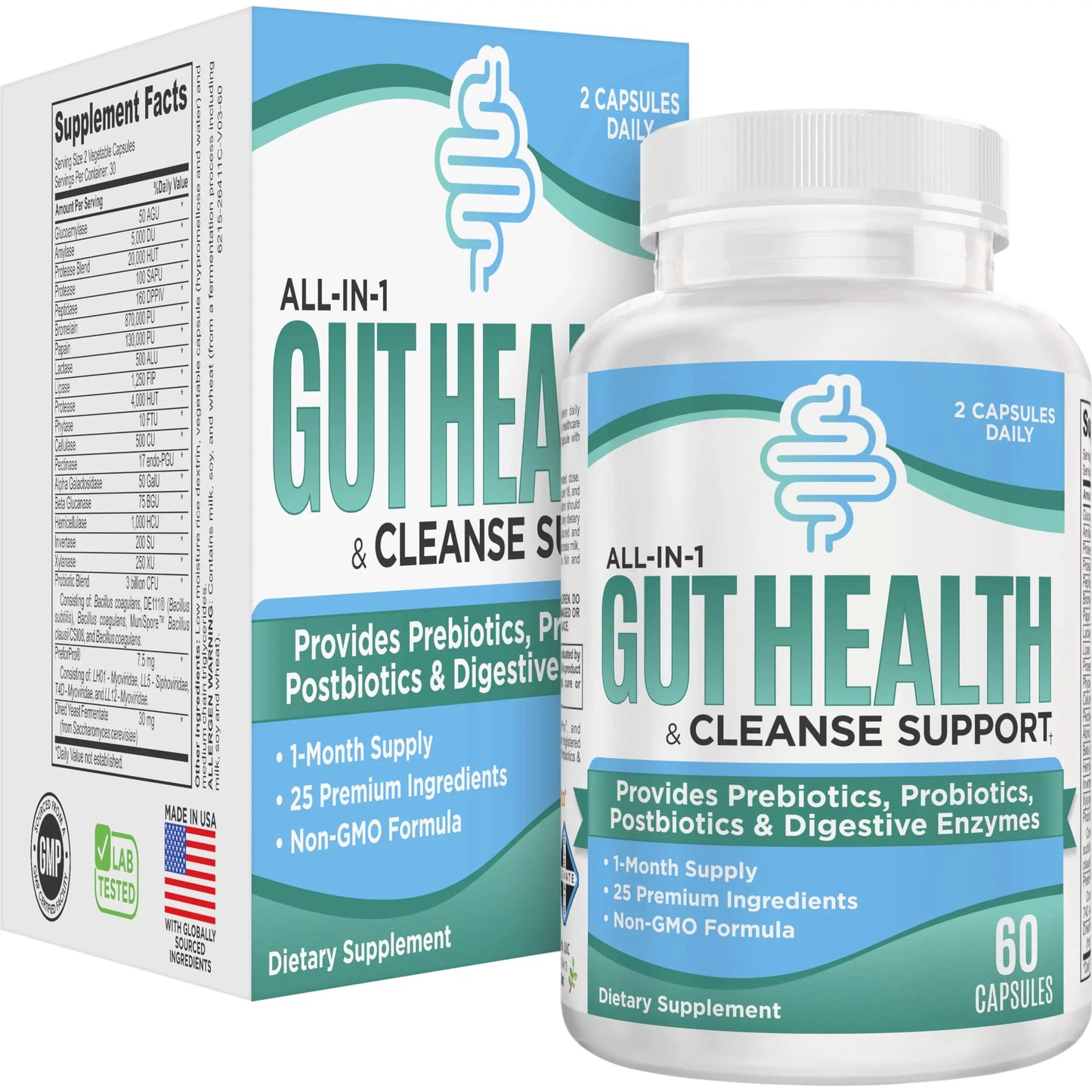 Gut Health Support Supplement (25-in-1) with Prebiotics, Probiotics, Postbiotics & Digestive Enzymes | Gut Supplements | 60 Capsules Elevate Recovery SupplementsBuy Supplements Australia