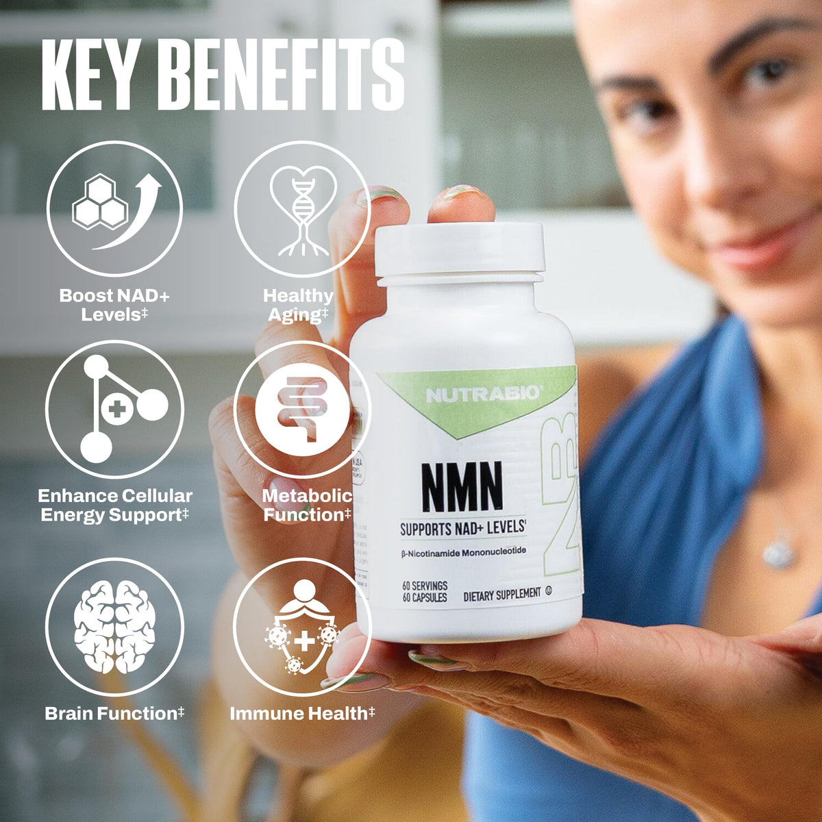 NutraBio NMN - NAD Supplement, Longevity Support, Boost NAD Levels, Increase Cellular Energy, Brain Health, Healthy Aging- 60 Servings- 60 Capsules NutraBioBuy Supplements Australia