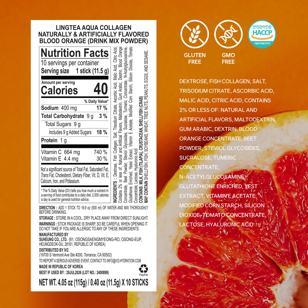 LINGTEA Doctor Developed Hydration Aqua Collagen Drink Mix -Blood Orange Flavor | 1,000mg Ultra-Micro Collagen | Maximum Absorption | Rapid Hydration | Vitamin C | Anti-Aging | Skin Health | 10 Count LINGTEABuy Supplements Australia