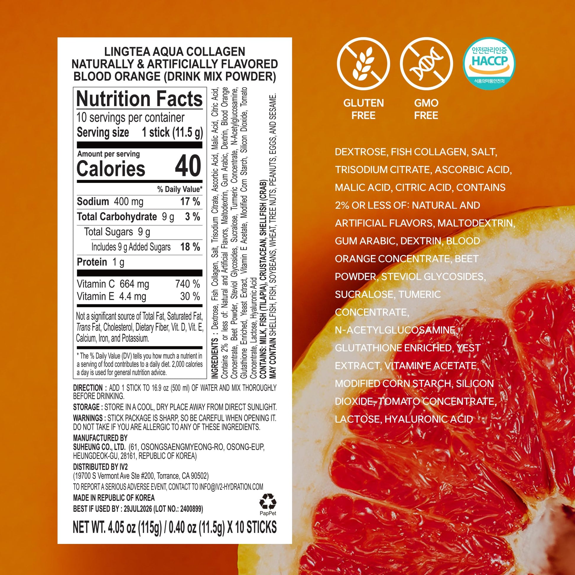 LINGTEA Doctor Developed Hydration Aqua Collagen Drink Mix -Blood Orange Flavor | 1,000mg Ultra-Micro Collagen | Maximum Absorption | Rapid Hydration | Vitamin C | Anti-Aging | Skin Health | 10 Count LINGTEABuy Supplements Australia