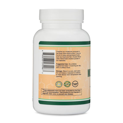 Creatine Monohydrate Capsules - 1g per Serving, 120 Count - No Fillers, Vegan Safe, Non-GMO, Gluten Free by Double Wood (Pack of 2)